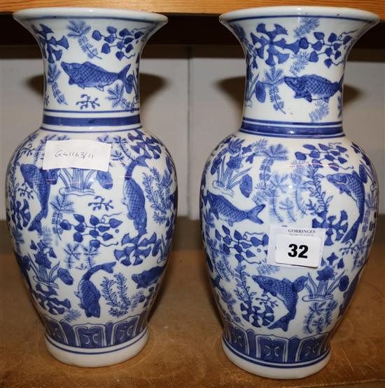 Pr blue & white Oriental vases(-)